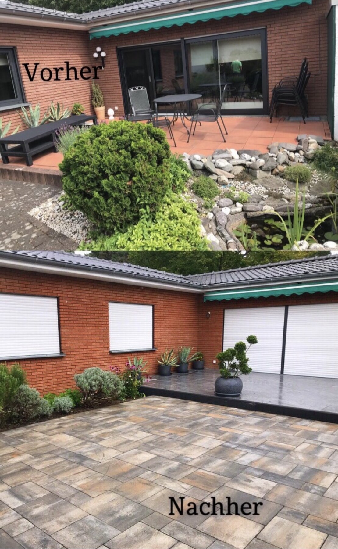 Vorher-Nachher-Vergleich einer neu gestalteten Terrasse